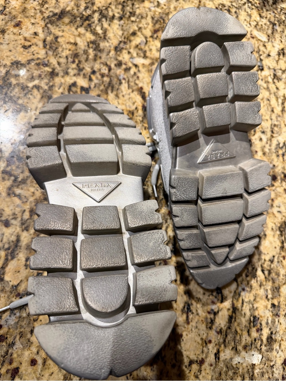 Prada Evolution Tech Women’s Chunky Lace-Up Sneakers in Light Gray and Silver - Picture 8 of 16